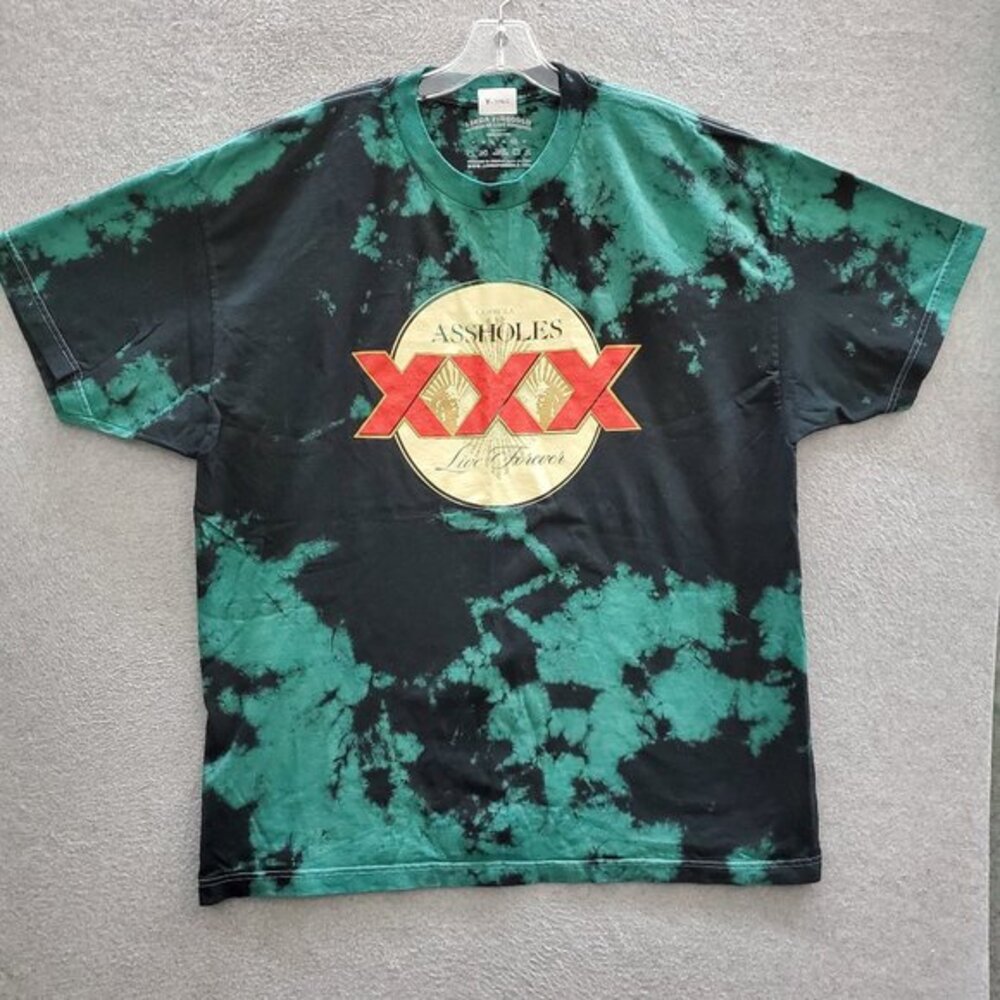 Linda Finegold 2XL Green Tie Dye Logo Assholes Live Forever Short‎ Sleeve Tee